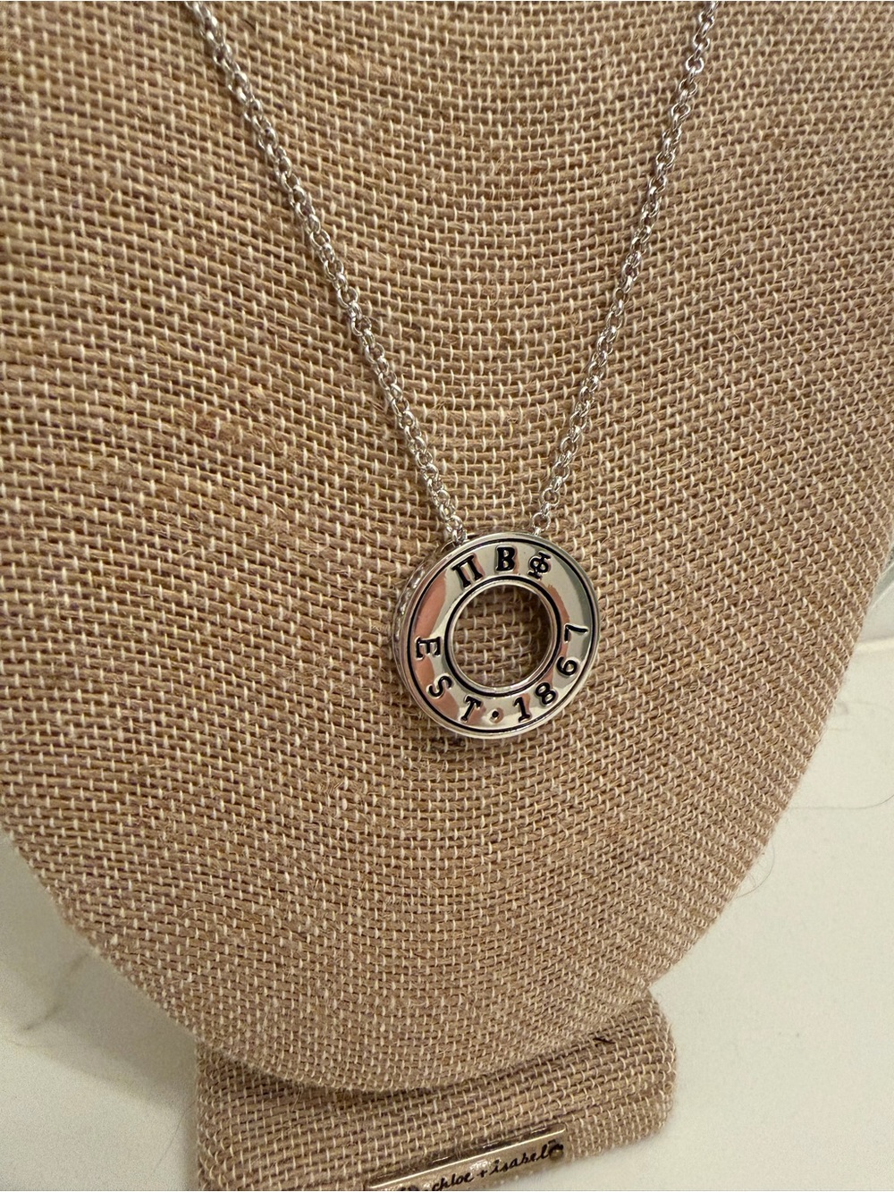 Silver Pi Beta Phi Circular Logo Pendant Necklace